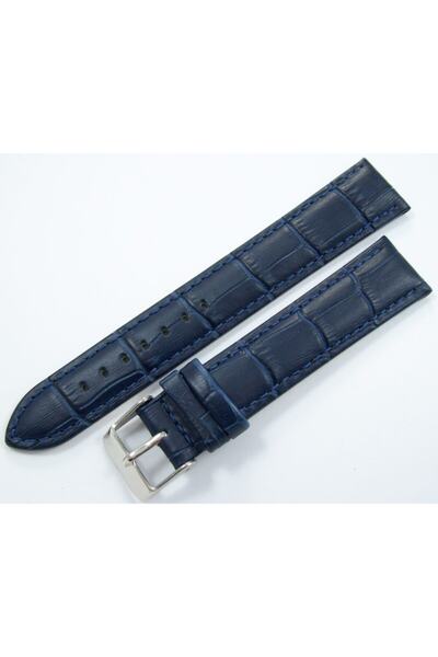 Ezgi Elektronik Bizon Deri Saat Kayışı 20mm Lacivert Saat Kordonu Kroko Kolçak