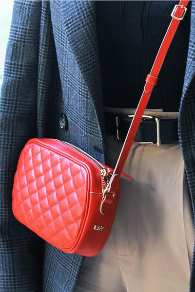Leather Paper Quilted Patterned Red Leather Strap Bag