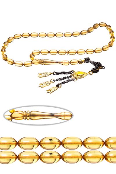 Tesbih Atölyesi Honey Yellow Colored Transparent Fire Amber Rosary