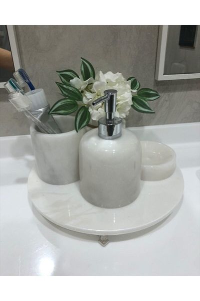 Sümeyra Marble Art White Marble Bathroom Set with Legs, 4 Pieces