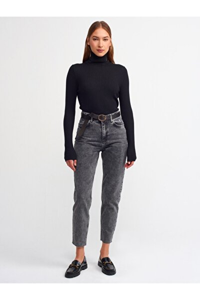 Dilvin 1297 Turtleneck Ribbed Basic Sweater-black