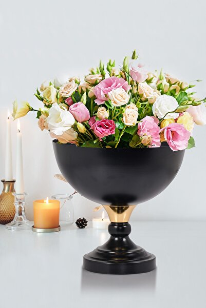 EvLight Turquoise Single Large Metal Presentation Holder Fruit and Flower Pot (black)