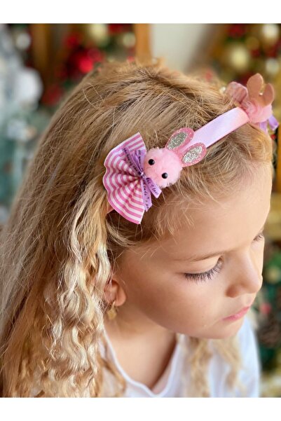 QUEEN AKSESUAR Şirin Pon Pon Pembe Simli Elbiseli Tavşan Ponpon Taç Pembe Sat...