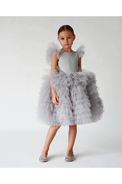 Genel Markalar Kız Çocuk Gri Tasarım Elbise