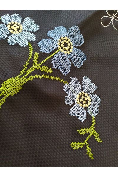 Çeyiz Bahçesi Black Blue - Cross Stitch Embroidered Mevran Prayer Rug