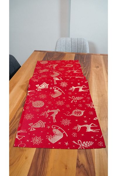 Viemso New Year's Special Patterned Gold Glitter Red Runner