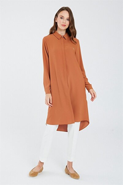 Zühre Gizli Düğme Detaylı Tarçın Tunik