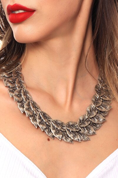 LABALABA Kadın Antik Gümüş Kaplama Yaprak Kolye