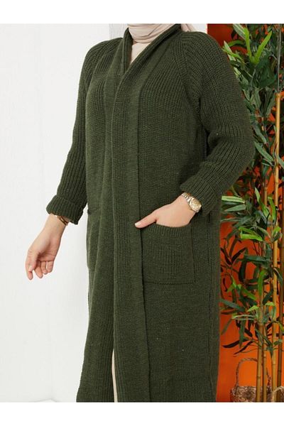 Pamuk Butik Γυναικεία χειμερινή μακριά ζακέτα με τσέπες
