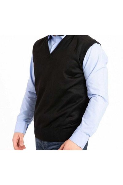 HMZ GİYİM Men's V-Neck Thin Wool Knitted Black Knitwear Sweater