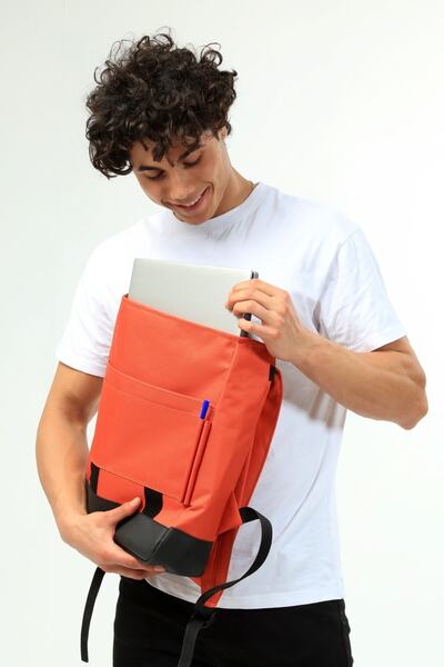 Ramsburry Unisex Kiremit Renk Imperteks Kumaş 17 Inç Laptop Bölmeli Çok Gözlü Sırt Çantası