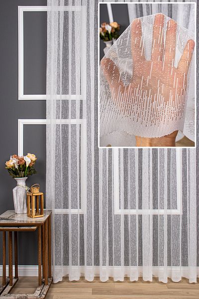perdealemi Modern Slub Pattern Knitted Plain Tulle Curtain, 100x250, Thin Pleat, 1/3