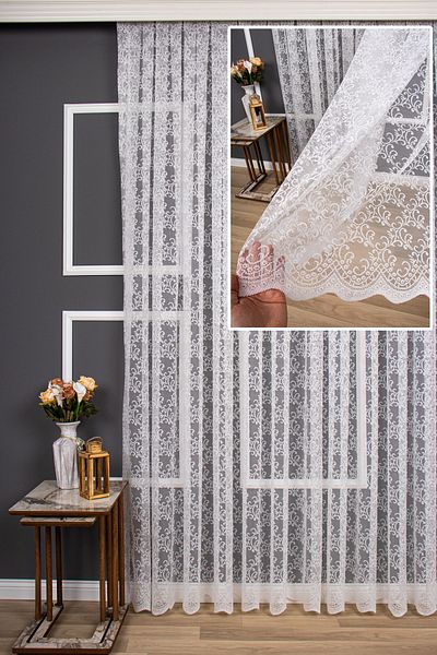 perdealemi Ivy Pattern Knitted Plain Tulle Curtain, 550x250, Normal Pleat, 1/2.5