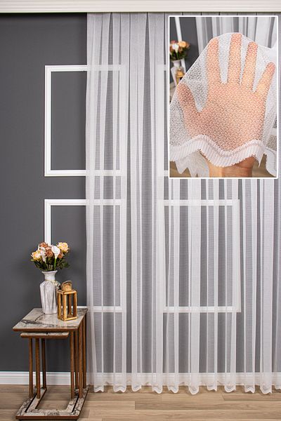 perdealemi Plain Pattern Knitted Plain Tulle Curtain, 150x250, Sparse Pleat, 1/2