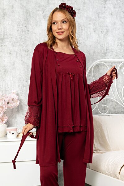 Emose الأمومة خلع الملابس بيجامة مجموعة كلاريت الأحمر