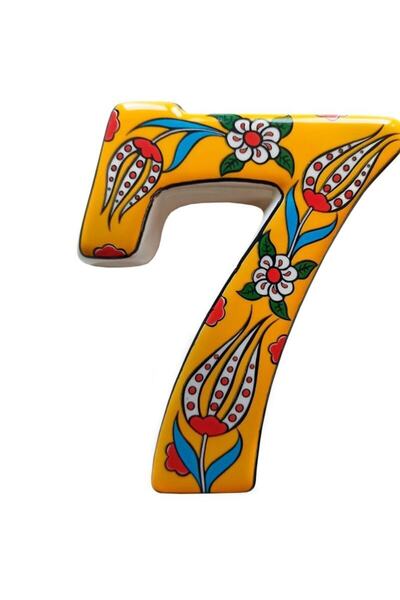 Yılmazel Handmade Ceramic Door Number, Door Numbers Yellow 7