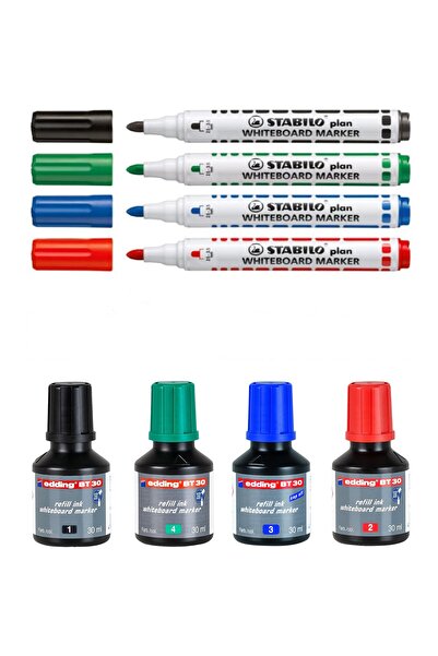 GLANCE Stabilo Plan Beyaz Tahta Kalemi 6'lı Siyah Yeşil Mavi Kırmızı Edding B...