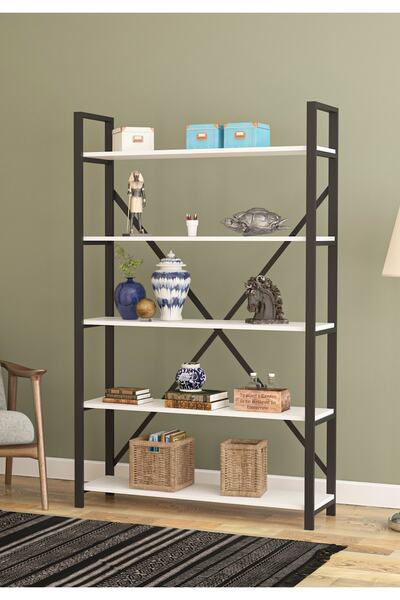 Wood House - Efsun Geniş Raflı Kitaplık - Beyaz