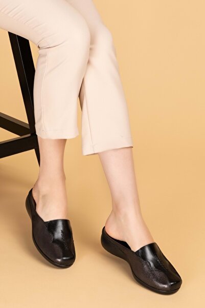 Gondol Γνήσιο Δερμάτινο Σπίτι Παντόφλες Black Glitter 40 Özl.324