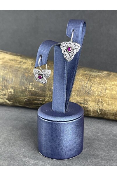 BEY SİLVER Telkari Yakut Taşlı Çiçek Gümüş Kadın Nokta Küpe