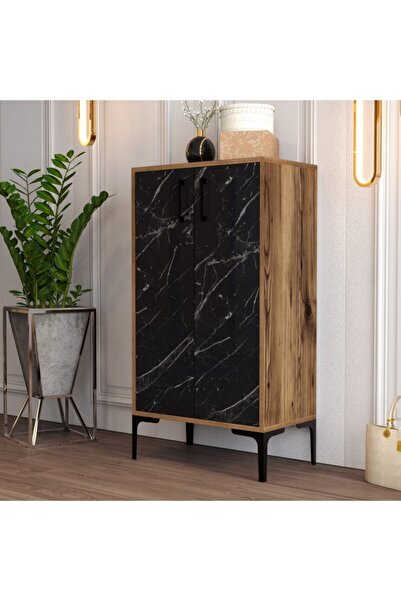 Variant Mobilya Variant Prag Ayakkabılık - Ceviz / Siyah Mermer