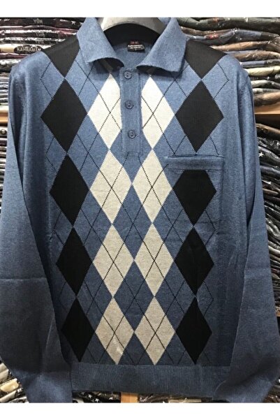 NACAR STORE Men's Patterned Polo Collar Fine Wool Knitwear Buttoned Dad Sweater