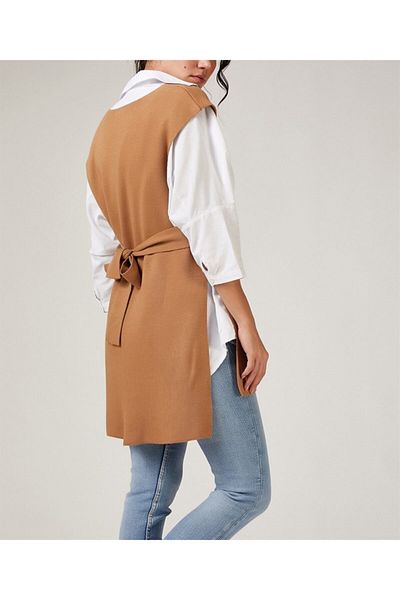 AQE FASHION Γυναικεία αμάνικη γραβάτα με λαιμόκοψη σε σχήμα V, καφέ Poncho