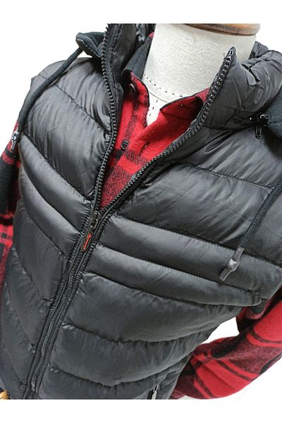DYNAMO Men's Black Detachable Hooded Puffer Vest 4000
