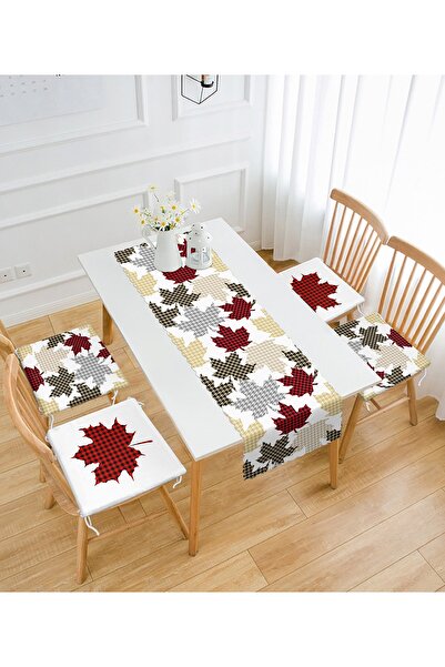 Realhomes Plaid Leaf Design special Set de 4 perne pentru scaune puf și 1 pasaj