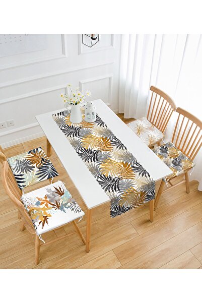 Realhomes مجموعة من 4 وسائد كرسي منتفخة مستديرة بتصميم أوراق الخريف الاستوائي...