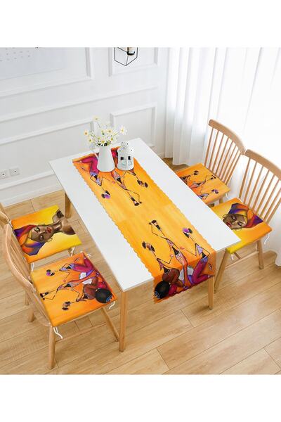 Realhomes Kadın Motifli 4 Fermuarlı Sandalye Minderi Ve 1 Runner Seti