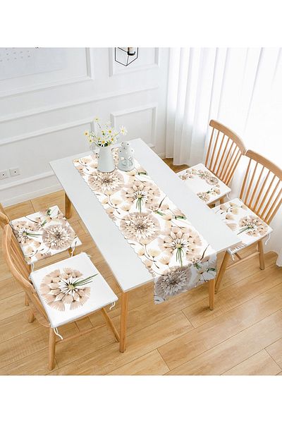 Realhomes Watercolor Drawing Dandelion Designed Set of 4 Zippered Chair Cushions and 1 Runner