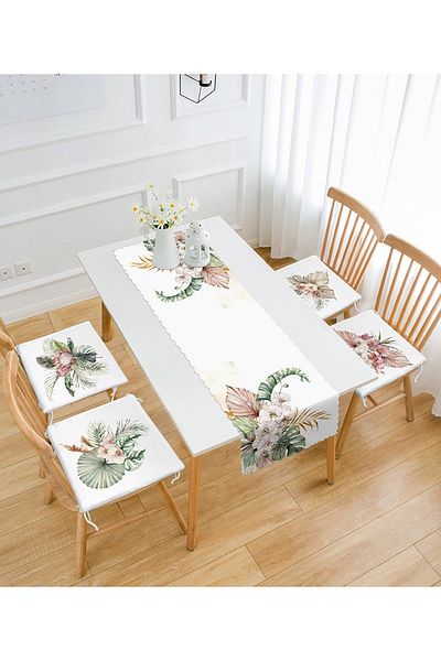 Realhomes Dried Tropical Leaf Motif 4 Zippered Chair Cushion 1 Runner Set