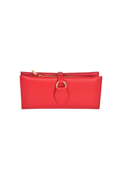 BARSE COLLECTİON Barsecollection Soft Leather Red Women's Wallet with Buckle and Multiple Compartments