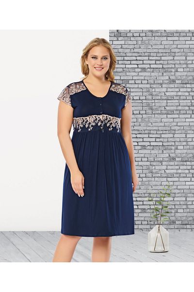 Cotpark Plus Size Lace Buttoned Nightgown - 13220-b