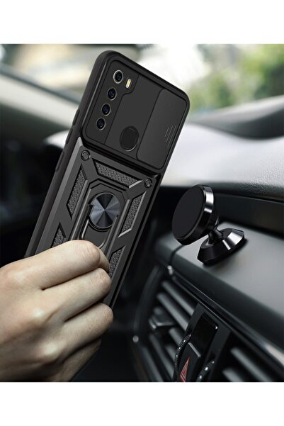Fibaks Redmi Note 8 Case Camera Protected Armor Military Tank Armor with Sliding Ring