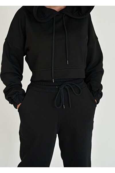 Nikki Couture Siyah Curvy Kapüşonlu Svetşört