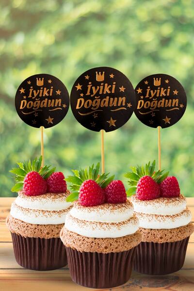 Huzur Party Store Siyah Gold Varaklı Kürdan Dekoratif 20 Adet 9x4 Cm Kral Tac...