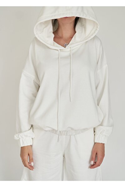 Nikki Couture Beyaz Kapüşonlu Svetşört