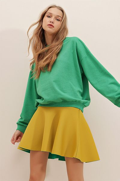 Trend Alaçatı Stili Sweatshirt - Grün - Oversized