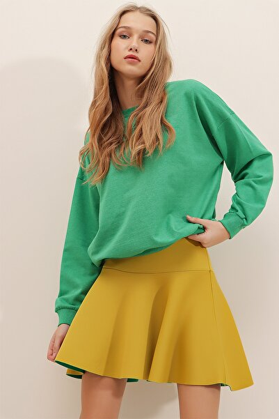 Trend Alaçatı Stili Sweatshirt - Grün - Oversized