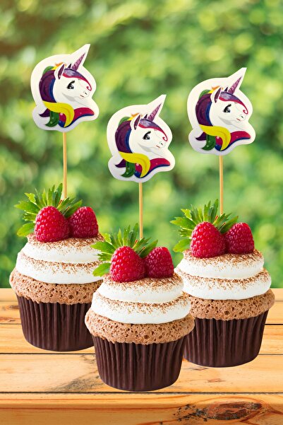 Huzur Party Store Unicorn Karakterli Kürdan 10 Adet 9 cm Cupcuke Muffin Kürda...