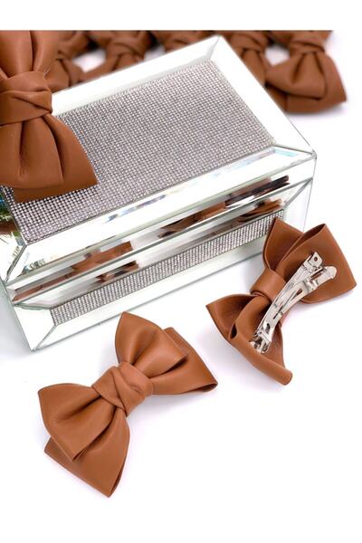 QUEEN AKSESUAR Piele de lux Fundă mare din piele Paris Clip din oțel Cataramă care nu se pătește maro caramel