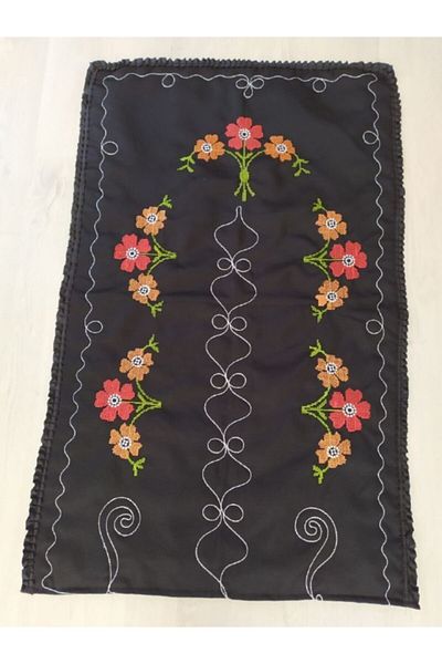 Çeyiz Bahçesi Cross Stitch Embroidered Nida Prayer Rug Black Floral