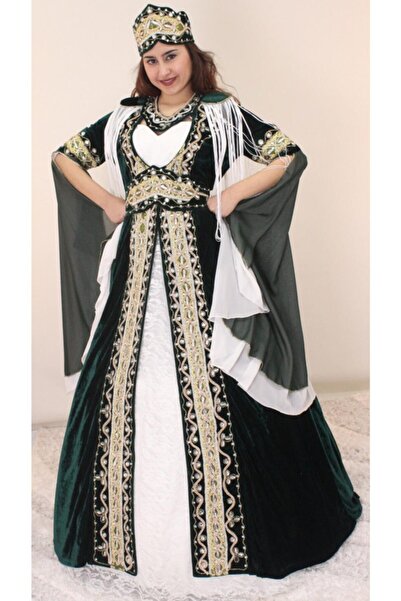 raha bindallı Özel Tasarım Kadife Kaftan Zümrüt Yeşili