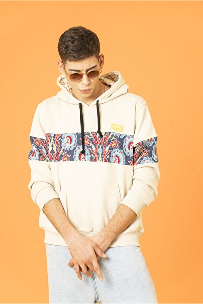Nani Collection Nani | Taş Rengi, Mavi Motifli Parça Oversize Erkek Sweatshirt