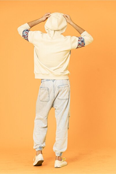 Nani Collection Nani | Taş Rengi, Mavi Motifli Parça Oversize Erkek Sweatshirt
