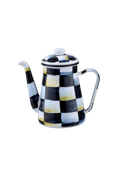 Genel Markalar Emaye Kahve Demliği Damalı 1,2 Litre Kapaklı Demlik Ekdm