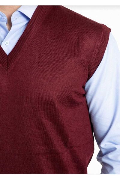 HMZ GİYİM Men's V-Neck Thin Wool Knitted Claret Red Knitwear Sweater