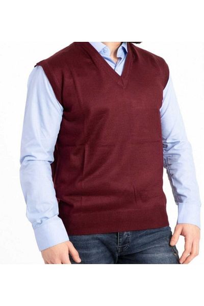 HMZ GİYİM Men's V-Neck Thin Wool Knitted Claret Red Knitwear Sweater